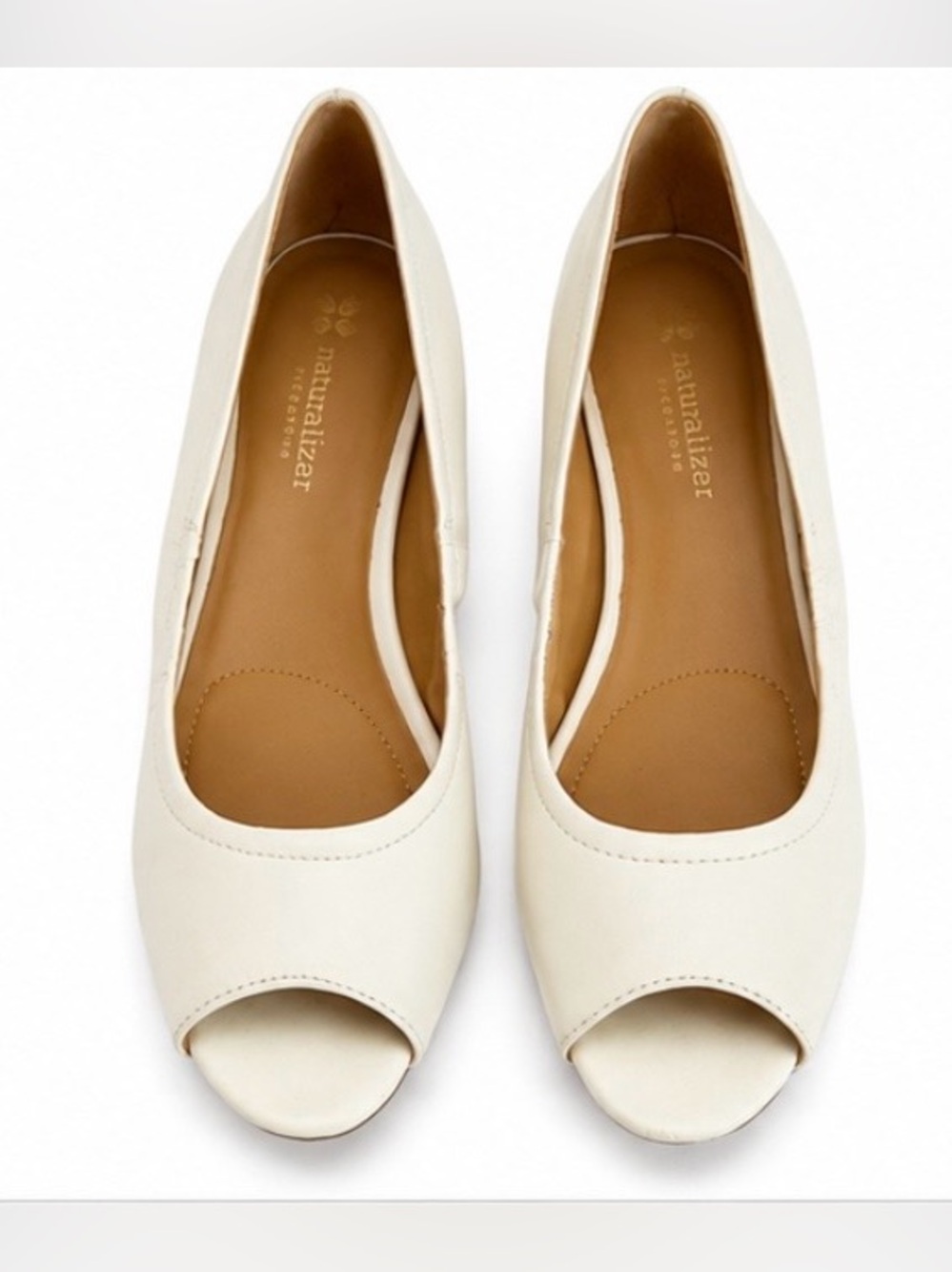 Naturalizer Leather Contrast Wedge White Peep-Toe Size 8.5M